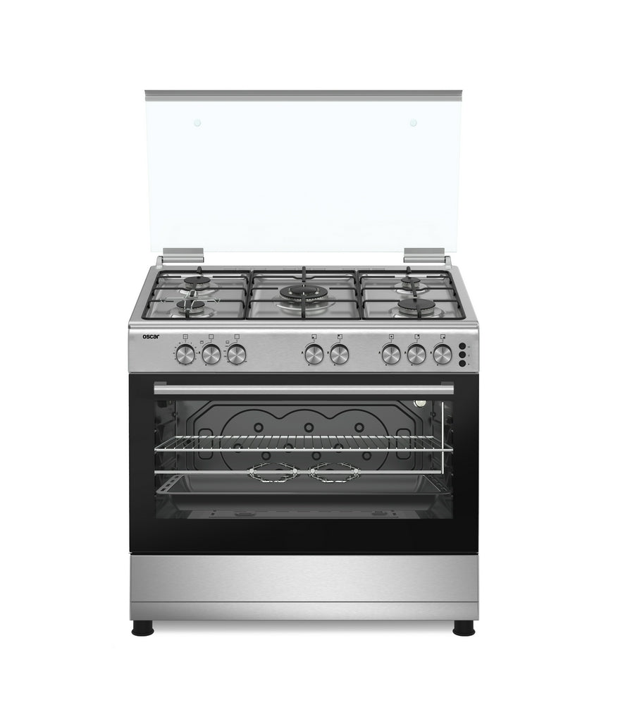 فرن غاز اوسكار 5 عيون 60×90 استيل جوانب سلفر امان كامل (تركي)
