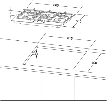 سطح بلت ان غاز ميديا 5 عيون 90 سم استيل