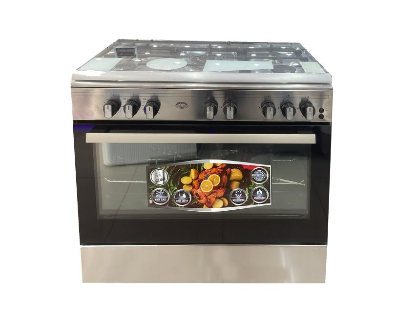 فرن غاز اوسكار 5 عيون 60×90 استيل جوانب سلفر امان كامل شبك عريض