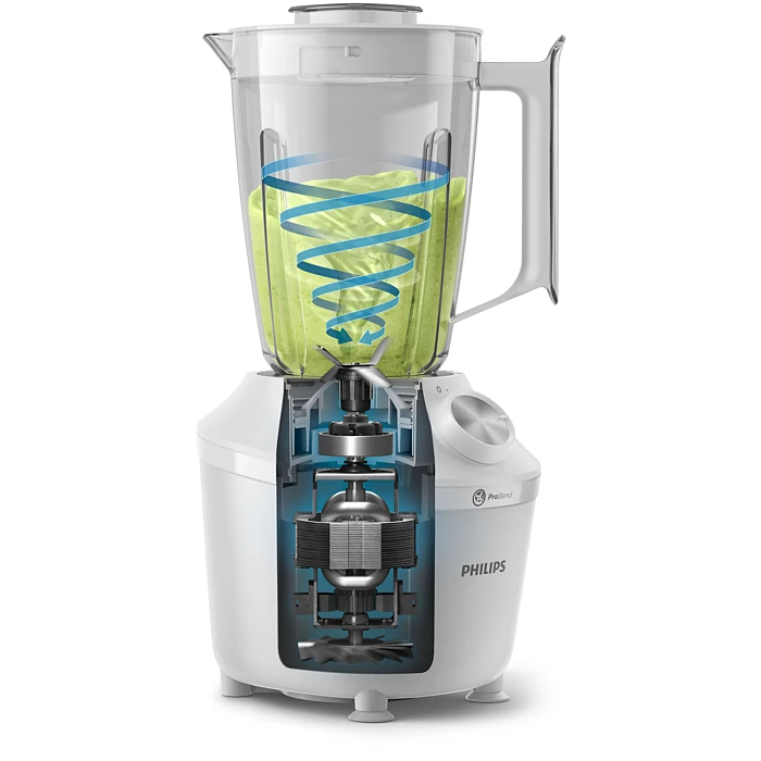 خلاط فيليبس 1.25 لتر 600 واط مع مطحنة ومفرمة تقنية Pro Blend - ابيض