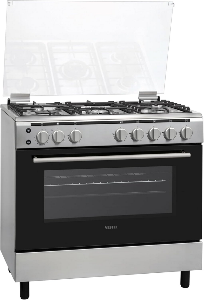 فرن غاز فيستل 60*90 اشعال ذاتي مع مروحة استيل شبك عريض (تركي)