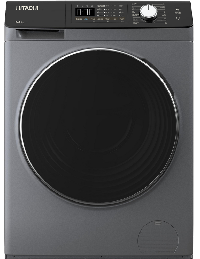 غسالة اوتوماتيك فتحة امامية هيتاشي 9 ك غسيل انفرتر (رمادي داكن)