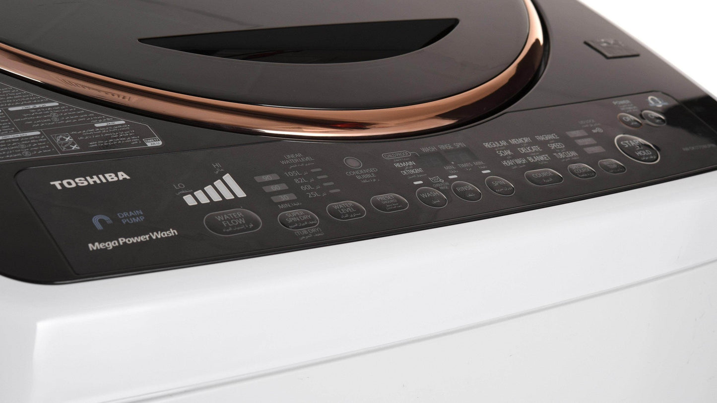 غسالة اوتوماتيك فتحة علوية توشيبا 15ك أبيض بمضخة تايلندي