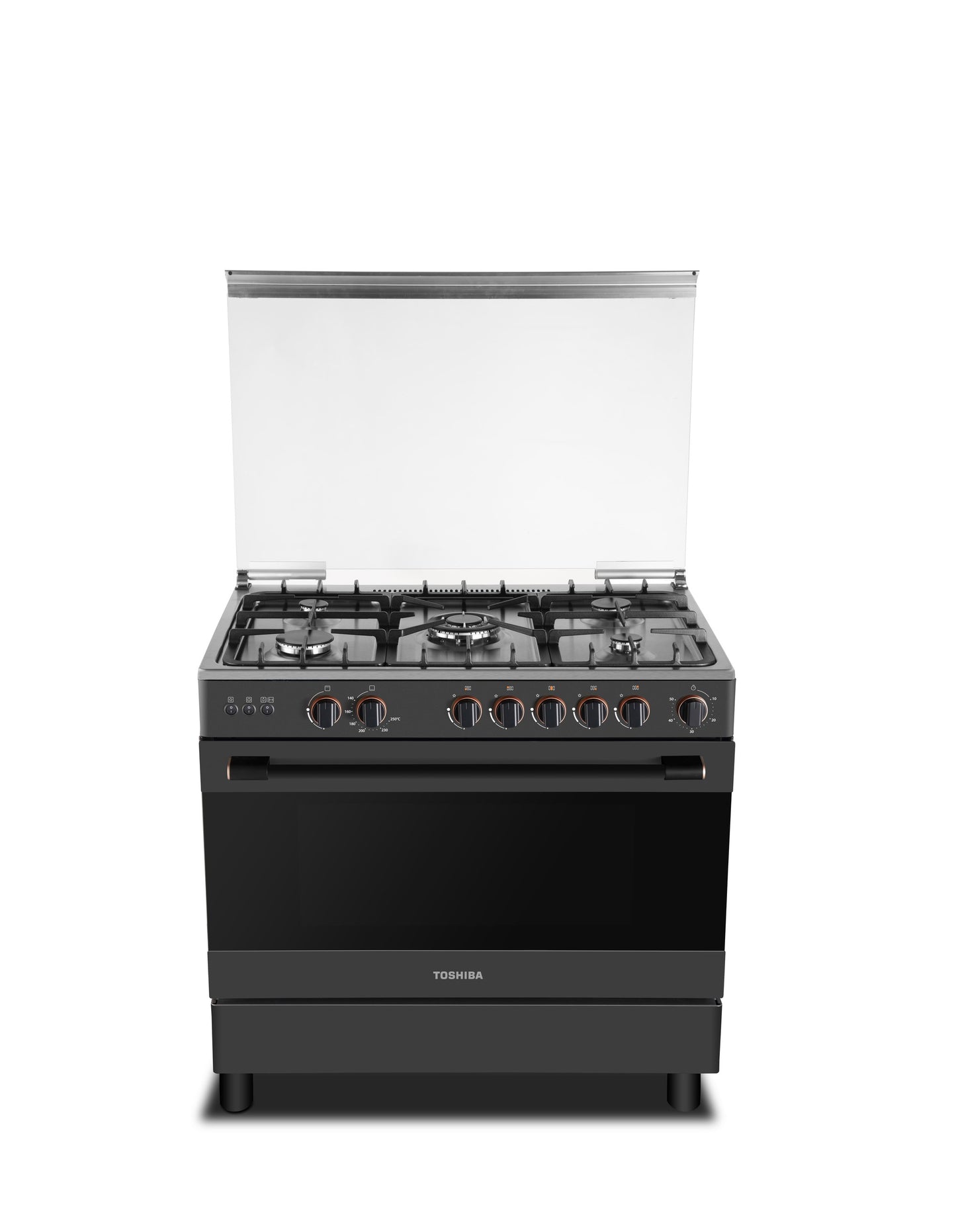 فرن غاز توشيبا 5 عيون 60×90 شبك عريض اسود سطح استيل