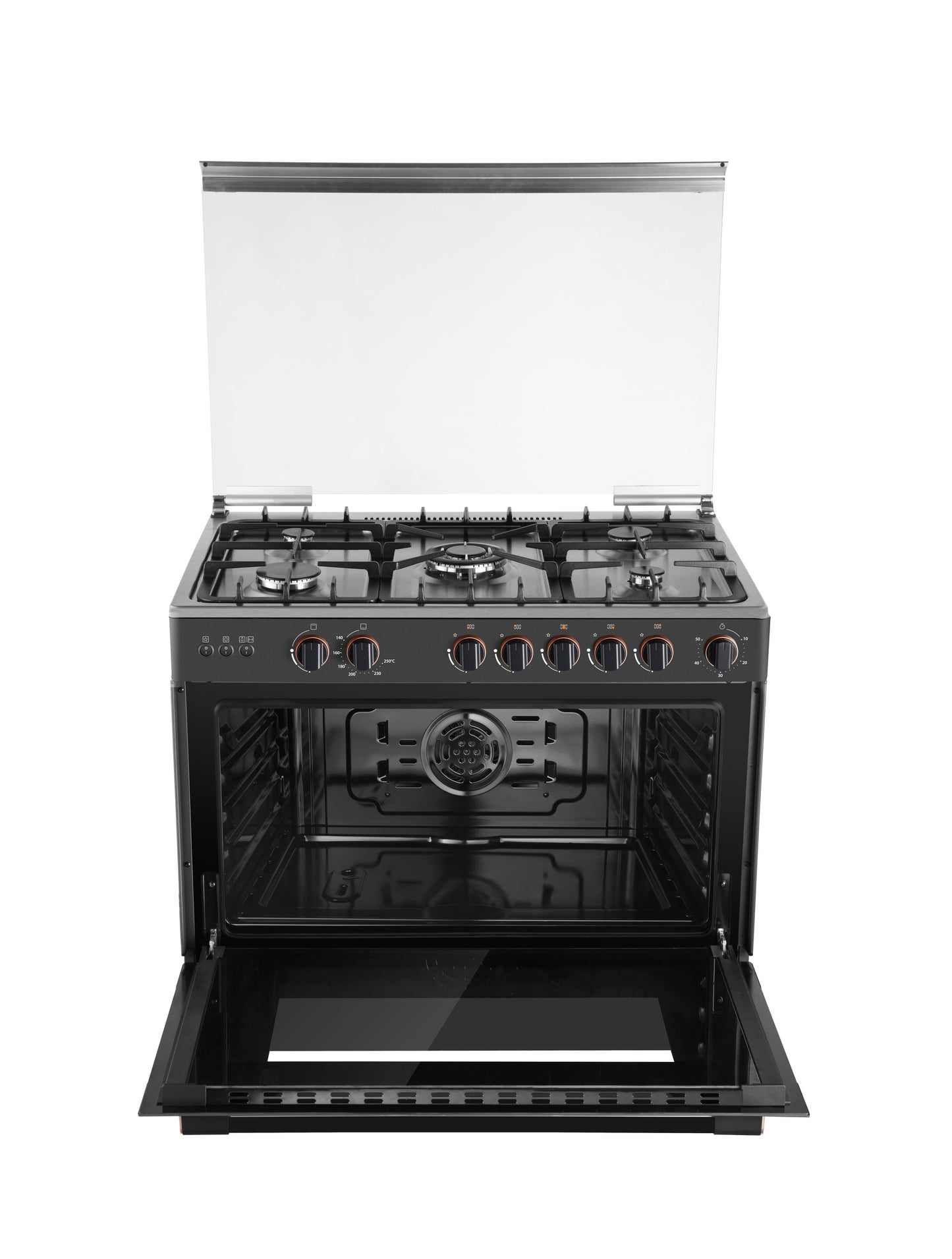 فرن غاز توشيبا 5 عيون 60×90 شبك عريض اسود سطح استيل