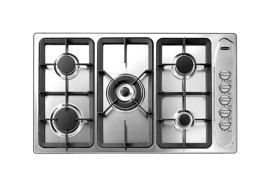 سطح بلت ان غاز كلفنيتور 5 عيون 90 سم مفاتيح جانبية استيل ( شبك عريض )