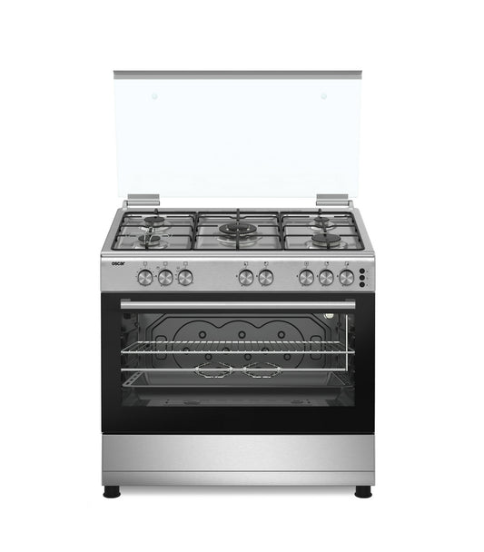 فرن غاز اوسكار 5 عيون 60×90  استيل جوانب سلفر امان كامل (تركي)
