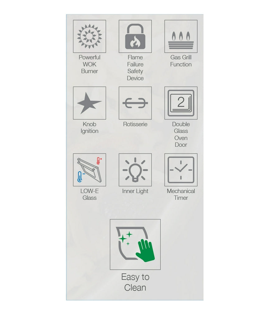 فرن غاز اوسكار 5 عيون 60×90  استيل جوانب سلفر امان كامل (تركي)