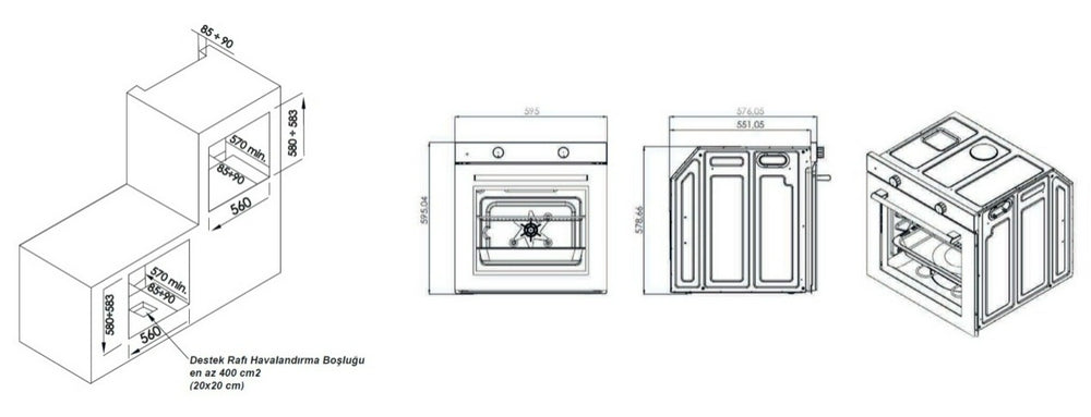 فرن بلت ان كهرباء كوميتل 60 سم 8 وظائف اسود (تركي)