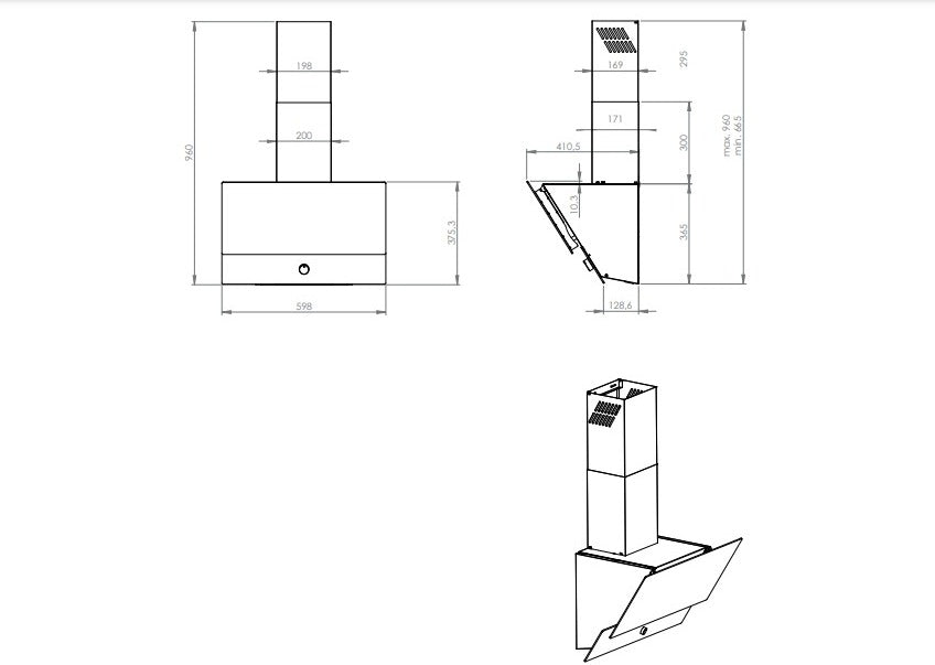 شفاط بلت ان كومتيل قوة الشفط 650 متر مكعب اسود زجاجي (تركي)