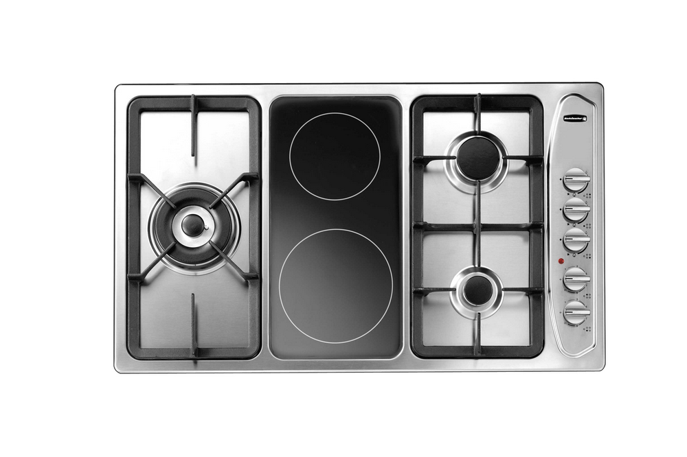 سطح بلت ان كلفنيتور 3 عيون غاز + 2عين كهرباء سيراميك 90 سم استيل (شبك عريض)