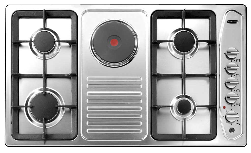 سطح بلت ان كلفنيتور 4 عيون غاز + 1عين كهرباء حجر 90 سم استيل (شبك عريض)