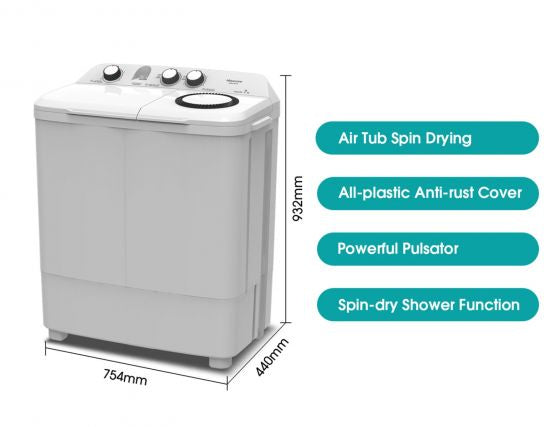 غسالة حوضين هايسنس 7كيلو ابيض