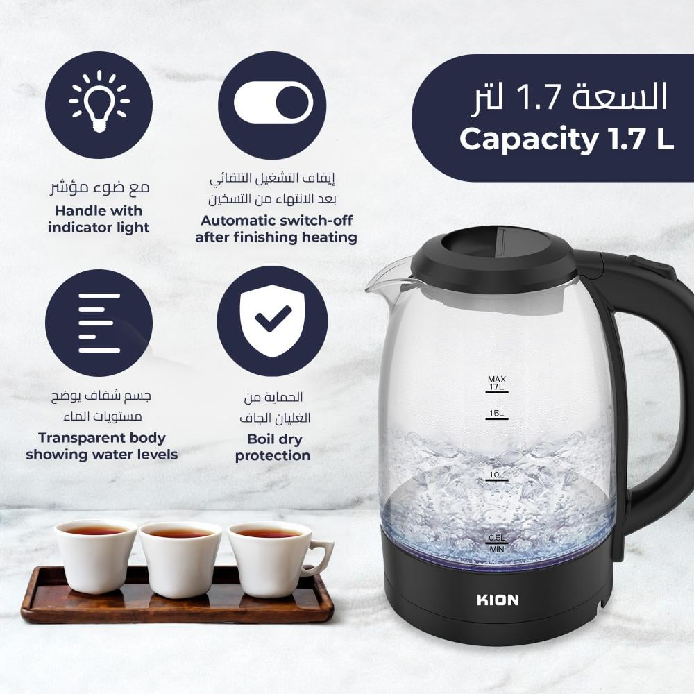 غلاية مياه كيون 1.7 لتر 2200 واط زجاج