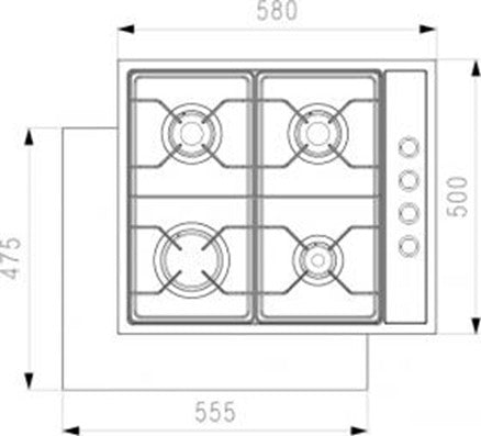 سطح بلت ان كهرباء كلفنيتور 60 سم حجر 4 عيون استيل