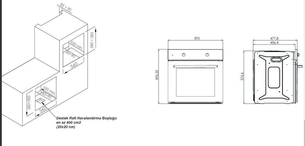 فرن بلت ان كهرباء كوميتل 60 سم 8 وظائف لوحة تحكم استيل مفاتيح اسود (تركي)