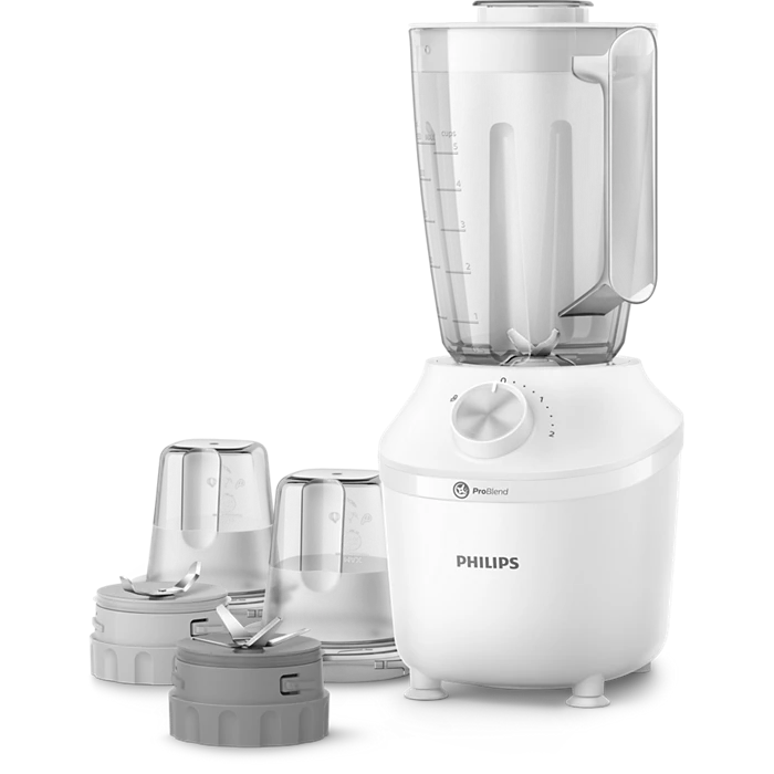 خلاط فيليبس 1.25 لتر 600 واط مع مطحنة ومفرمة تقنية Pro Blend - ابيض