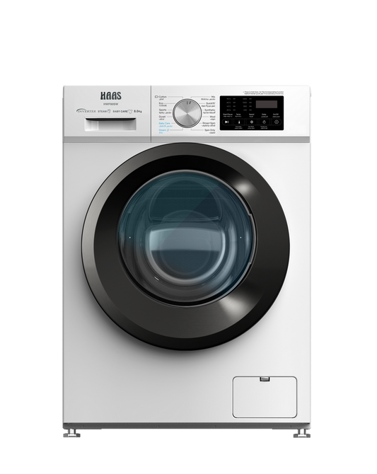 غساله اوتوماتيك فتحة امامية هاس 8 كيلو 12 برنامج انفرتر ابيض