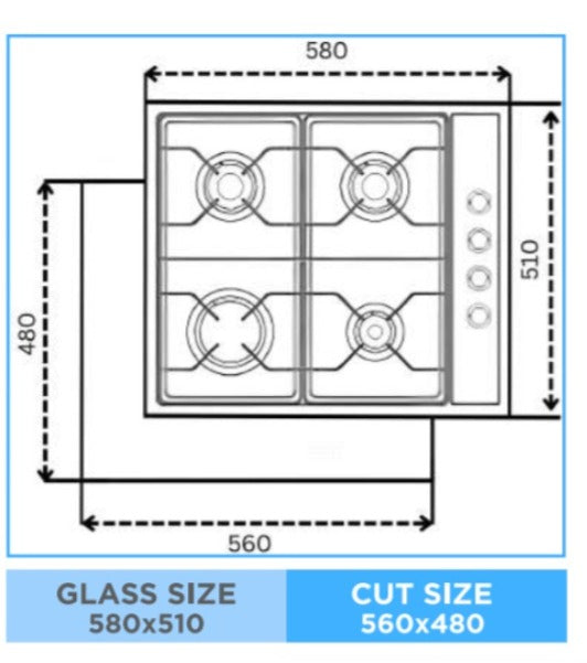 سطح بلت ان كلفنيتور 4 عيون غاز 60 سم استيل (شبك عريض)