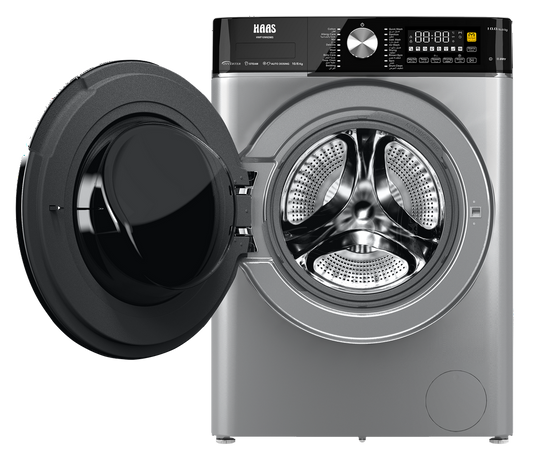 غسالة اوتوماتيك فتحة امامية هاس 10 ك غسيل 6 ك تجفيف سلفر (انفرتر)