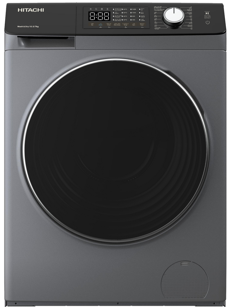 غسالة اوتوماتيك فتحة امامية هيتاشي 10.5ك غسيل 7ك تنشيف انفرتر (رمادي داكن)