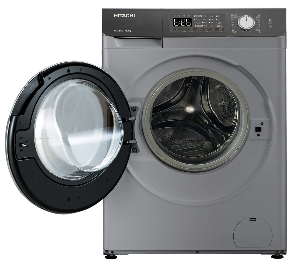 غسالة اوتوماتيك فتحة امامية هيتاشي 10.5ك غسيل 7ك تنشيف انفرتر (رمادي داكن)