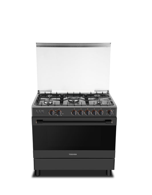 فرن غاز توشيبا 5 عيون 60×90 شبك عريض اسود سطح استيل